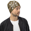 Gym Class Camo Barbells - Sand - All-Over Print Beanie