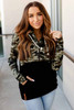 Camo Print Stitching Half Zip Kangaroo Pocket Drawstring Hoodie