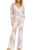 Multicolor Deep V-neck Dropped Shoulder Tie-dye Pajama Set