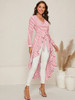 Boulevard belted dip hem blouse - light burgundy