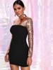 Color Block Mock-neck Sequin Bodycon Dress