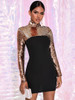 Color Block Mock-neck Sequin Bodycon Dress