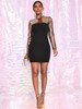 Color Block Mock-neck Sequin Bodycon Dress