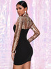 Color Block Mock-neck Sequin Bodycon Dress