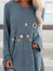 Women's T-shirt Floral Animal Flower Long Sleeve Round Neck Tops Basic Top White Black Blue