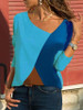 Women's Plus Size Blouse Shirt Color Block Long Sleeve Round Neck V Neck Tops Basic Top Blue Red Beige