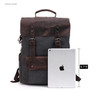 Backpack men waterproof canvas vintage large travel rucksack laptop bag real cow leather college students school bookbag