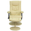 Flash Furniture Contemporary Multi-Position Recliner and Ottoman with Wrapped Base in Cream LeatherSoft