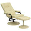 Flash Furniture Contemporary Multi-Position Recliner and Ottoman with Wrapped Base in Cream LeatherSoft