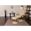 Flash Furniture Contemporary Multi-Position Recliner and Ottoman with Wrapped Base in Cream LeatherSoft