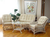 Malibu Set of 2 Chairs Natural Rattan Wicker with Cream Cushions and Round Coffee Table ECO Handmade, Cream