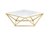 Meridian Furniture Mason Collection Modern | Contemporary Rich Gold Stainless Steel Coffee Table, Stone Top with Marble Veneer, 36" W x 36" D x 14.5" H