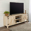 Home Square 4 Piece Farmhouse Barn Door TV Stand Console Coffee Table and 2 End Table Living Room Set in Rustic White Oak