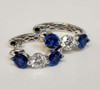 1.50Ct Round Blue Sapphire & Diamond Huggie Hoop Earrings 14K White Gold Finish