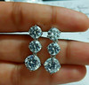 4.00Ct Round Cut Diamond Three Stone Drop/Dangle Earrings 14K White Gold Finish