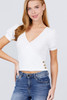 Short Puff Sleeve Surplice Neckline W/side Button Detail Rib Knit Top Short Puff Sleeve Surplice Neckline W/side Button Detail Rib Knit Top