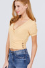 Short Puff Sleeve Surplice Neckline W/side Button Detail Rib Knit Top Short Puff Sleeve Surplice Neckline W/side Button Detail Rib Knit Top