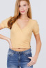 Short Puff Sleeve Surplice Neckline W/side Button Detail Rib Knit Top Short Puff Sleeve Surplice Neckline W/side Button Detail Rib Knit Top