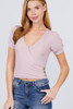 Short Puff Sleeve Surplice Neckline W/side Button Detail Rib Knit Top Short Puff Sleeve Surplice Neckline W/side Button Detail Rib Knit Top