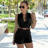 Blanca Fashion Women's Summer Sexy V-Neck Sleeveless Solid Color Playsuit Jumpsuit with Belt