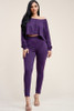 Solid French Terry Long Sleeve Slouchy Top And Leggings Two Piece Set