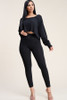 Solid French Terry Long Sleeve Slouchy Top And Leggings Two Piece Set