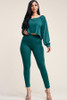 Solid French Terry Long Sleeve Slouchy Top And Leggings Two Piece Set