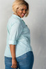 Ladies fashion plus size striped print button down closure long sleeves with roll sleeve top