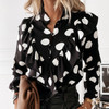 Black and White Polka Dot Business Casual Button Ruffle Blouse