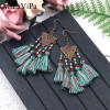 European and American Personality Geometric Triangle Fabric Line Spike Rice Bead Tassel Earrings