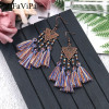 European and American Personality Geometric Triangle Fabric Line Spike Rice Bead Tassel Earrings