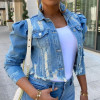 Autumn Women Sexy Ripped Denim Jackets 2020 Vintage Casual Short Jean Jacket Puff Sleeve Winter Female Coat Streetwear Plus Size