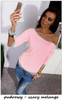 Off-shoulder 7/10 Sleeves Patchwork Slim T-shirt