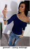 Off-shoulder 7/10 Sleeves Patchwork Slim T-shirt