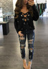 Straps Lace Up Deep V-neck Drop Shoulder T-shirt