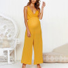 Maternity Plain Deep V Neck Backless Sling Strap Loose Jumpsuit