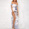 Maternity Off The Shoulder Plant Printing Ankle-Length Formal Dress