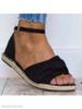 Plain Flat Velvet Ankle Strap Peep Toe Casual Date Flat Sandals
