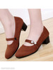 Plain Chunky Mid Heeled Velvet Round Toe Date Office Pumps