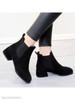 Plain Chunky Mid Heeled Velvet Round Toe Date Office Ankle Boots