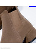 Plain Chunky Mid Heeled Velvet Round Toe Date Office Ankle Boots