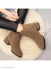 Plain Chunky Mid Heeled Velvet Round Toe Date Office Ankle Boots