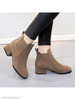 Plain Chunky Mid Heeled Velvet Round Toe Date Office Ankle Boots