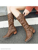 Plain Chunky Low Heeled Round Toe Date Outdoor Mid Calf Flat Boots