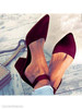Plain Chunky Low Heeled Velvet Point Toe Date Office Pumps