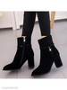 Plain Chunky High Heeled Velvet Point Toe Date Outdoor Short High Heels Boots