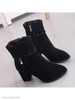 Plain Chunky High Heeled Velvet Point Toe Date Outdoor Short High Heels Boots