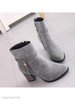 Plain Chunky High Heeled Velvet Point Toe Date Outdoor Short High Heels Boots