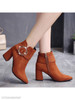 Plain Chunky High Heeled Velvet Point Toe Date Outdoor Short High Heels Boots