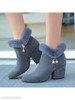 Plain Chunky High Heeled Velvet Point Toe Date Outdoor Short High Heels Boots
